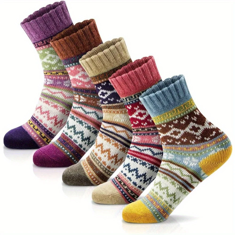 

5 Pairs Women's Winter Thermal Socks - Thick Soft Mid-Crew Socks in 9 Colors, Cold Weather & Christmas Gift for Her, Indoor Outd