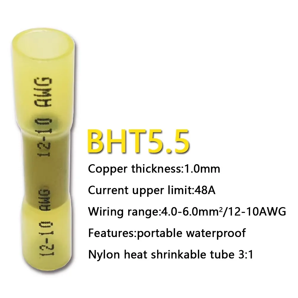 20PCS New AWG 26-10 Heat Shrink Butt Wire Connectors 0.3-6.0mm2 Insulated Heat Shrink Connectors Waterproof Universal Terminals