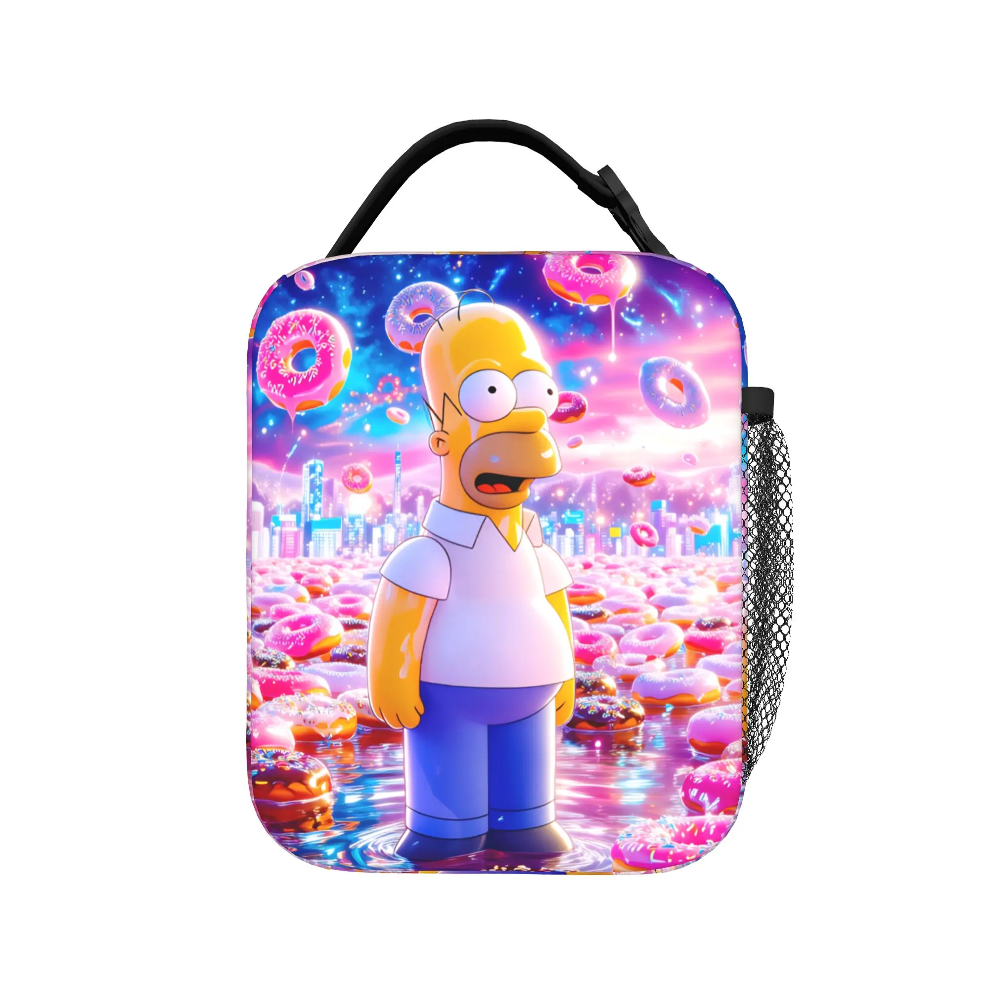 S-Simpsons Homer Donut Fantasy World Lunch Bag Picnic Lunch Box Child Print Thermal Lunch Bags Oxford Portable Zipper Cooler Bag