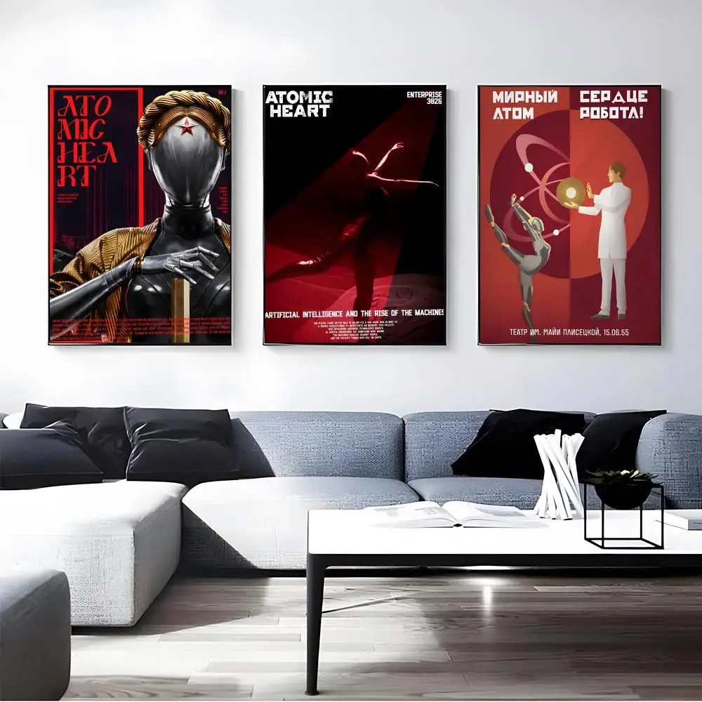 Game Atomic Heart Poster Self-adhesive Art Waterproof Paper Sticker Coffee House Bar Room Wall Decor