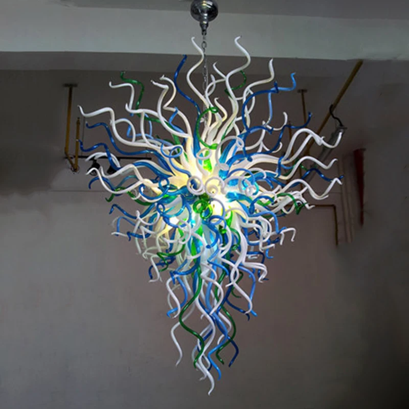 LONGREE Art Decor Glass Lightings Blue Green White Handmade Blown Glass Chandelier High Ceiling Lighting Fixture