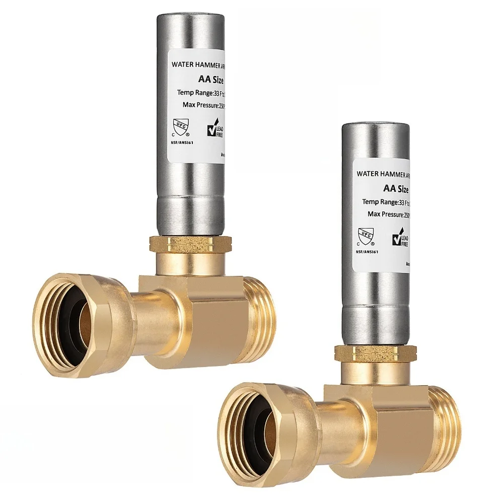 2 Pack 3/4 Inch NH Brass Water Hammer Arrestor Straight Through For Eliminator For Washing Machine Plumbing Noise Reduction Valv