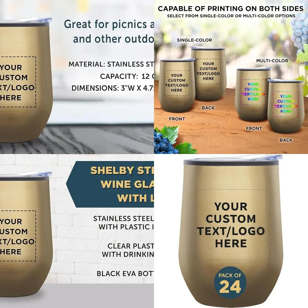 

Набор из 24 персонализированных бокалов для вина без ножки, 350 мл – с термоизоляцией для горячих и холодных напитков, золотые акценты