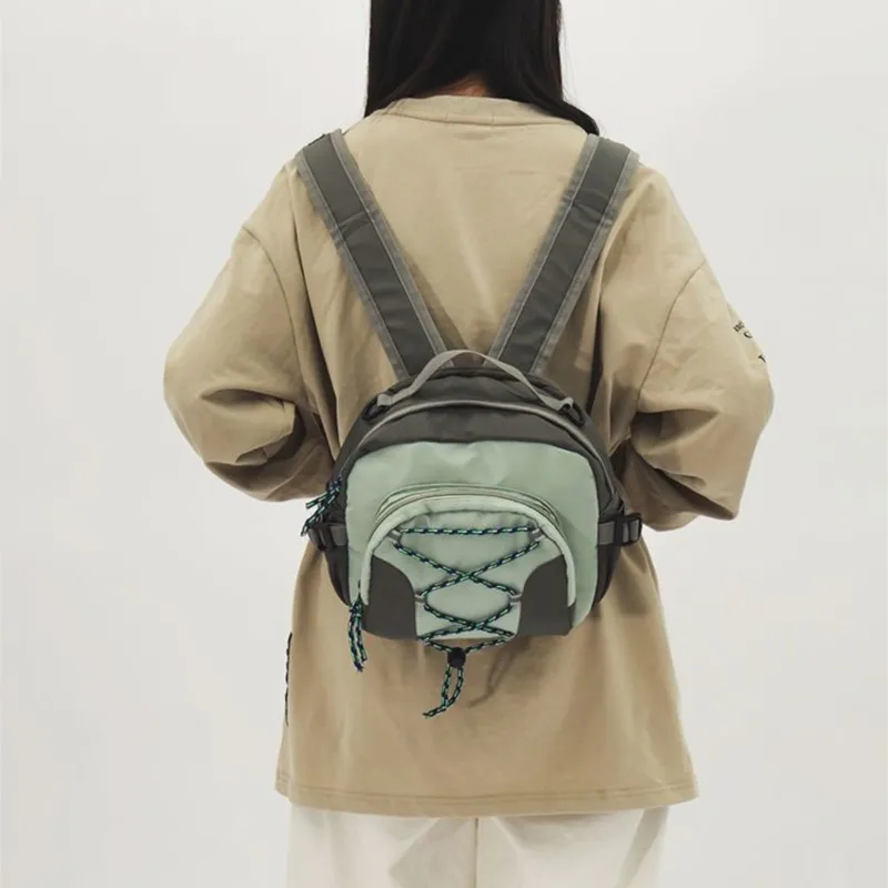 

Japanese Harajuku Color Block Drawstring Backpack Women Sports Style Square Large Capacity Crossbody Bag Men Lightweight Daypack