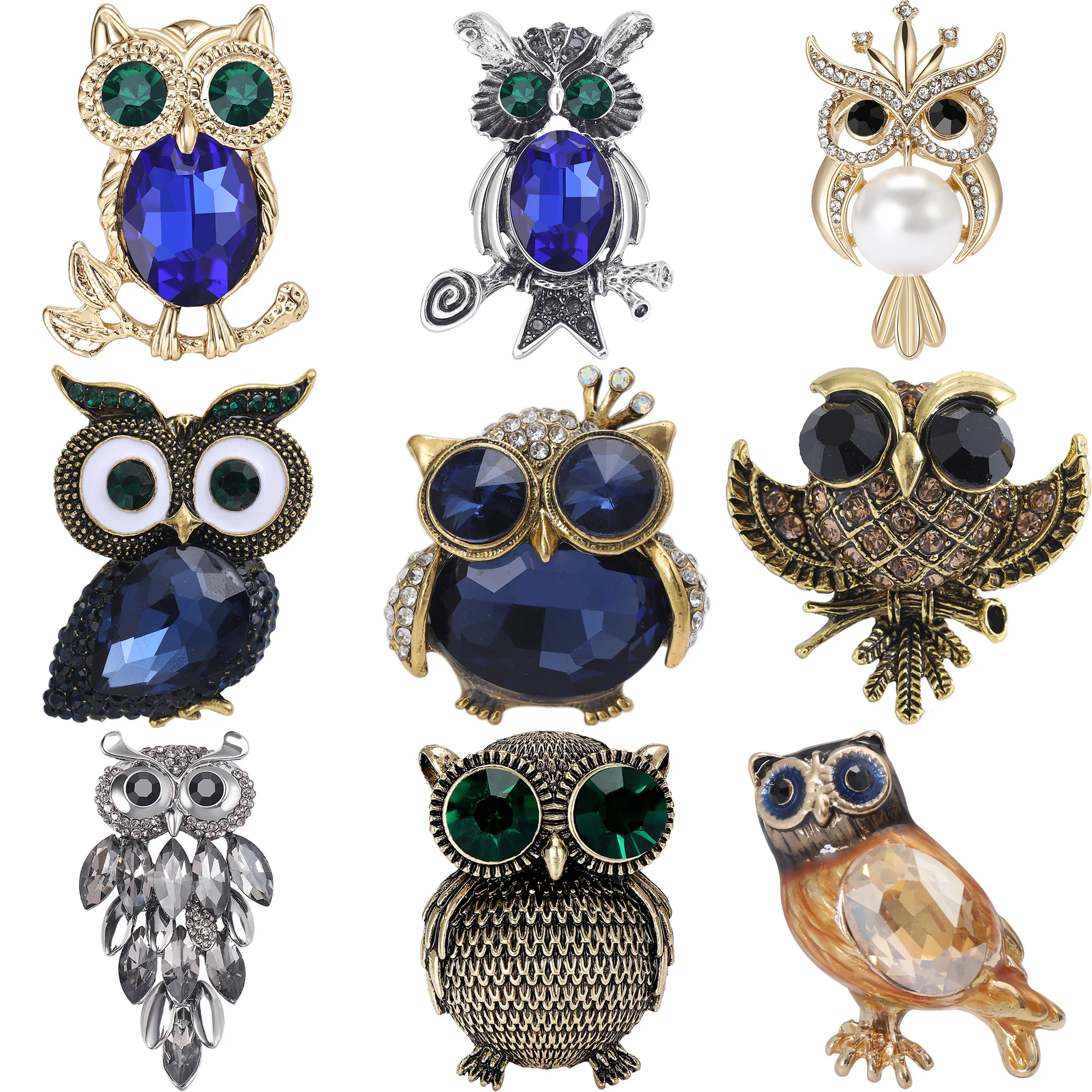 Rhinestone Owl Brooch for Women Unisex Glass Animal Pin Bird Lapel Pins Banquet Party Backpack Gifts Jewelry Accessories