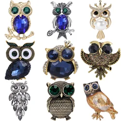 Rhinestone Owl Brooch for Women Unisex Glass Animal Pin Bird Lapel Pins Banquet Party Backpack Gifts Jewelry Accessories