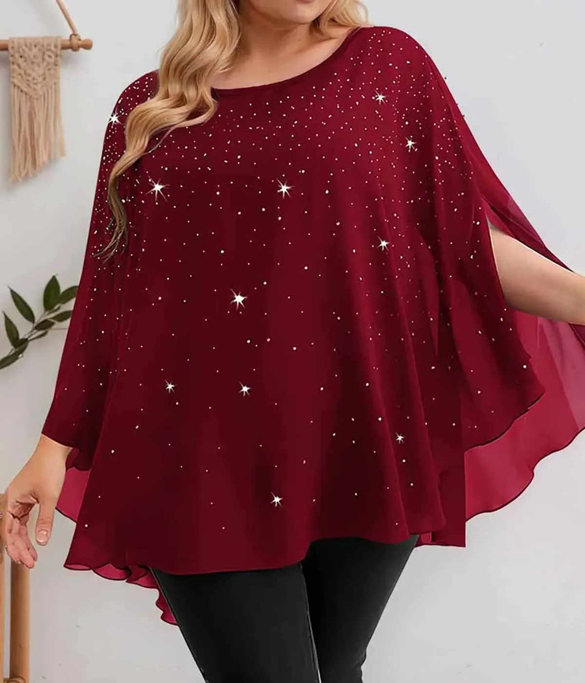 

Baby's Breath Printed Women Plus Size Blouse Casual Crew Neck Split Chiffon Pullover Summer Female Smock Mesh Loose Tops Shirts