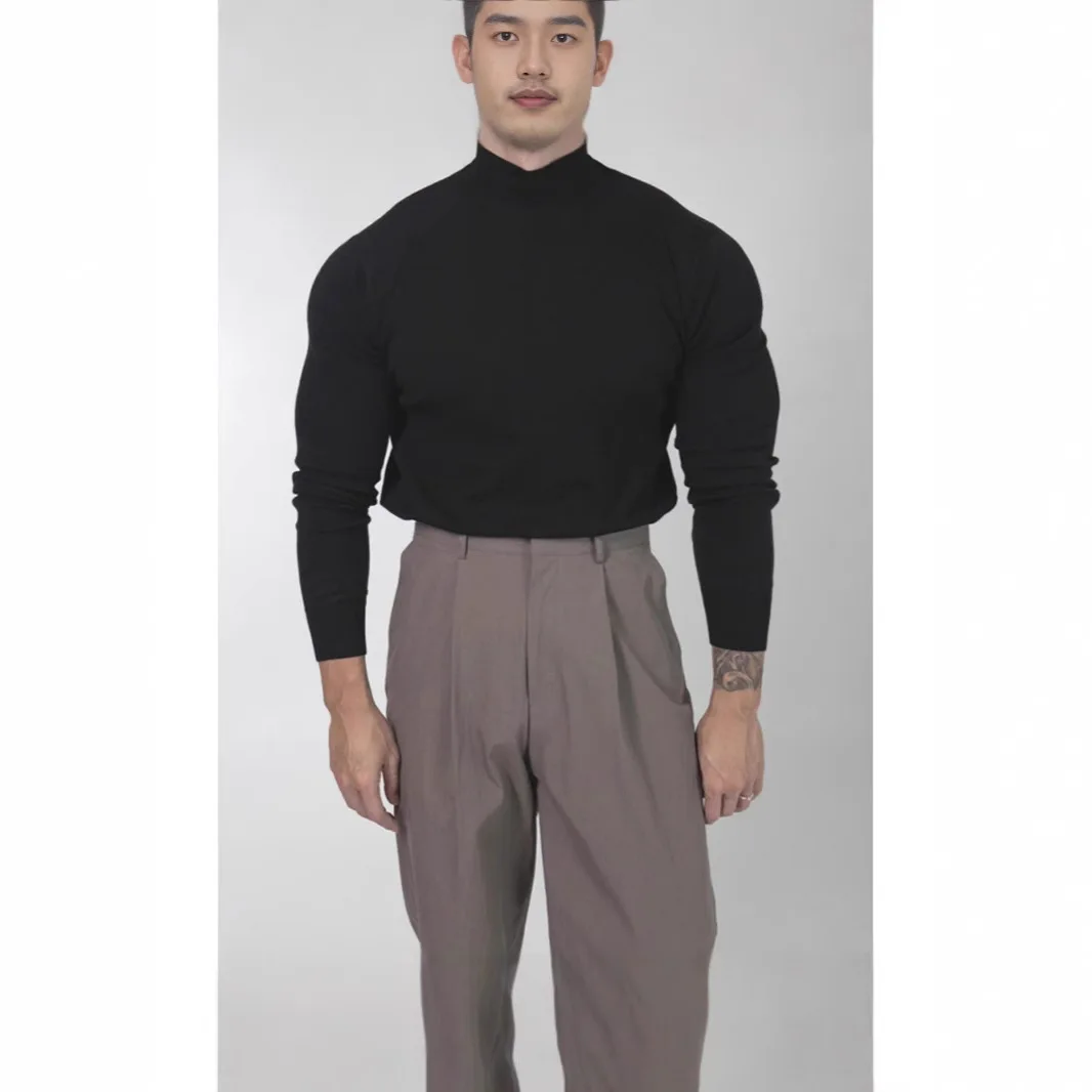 Mock Neck Core-Spun Slim Stretch Long Sleeve Knit Sweater Men's Casual Base Layer Top