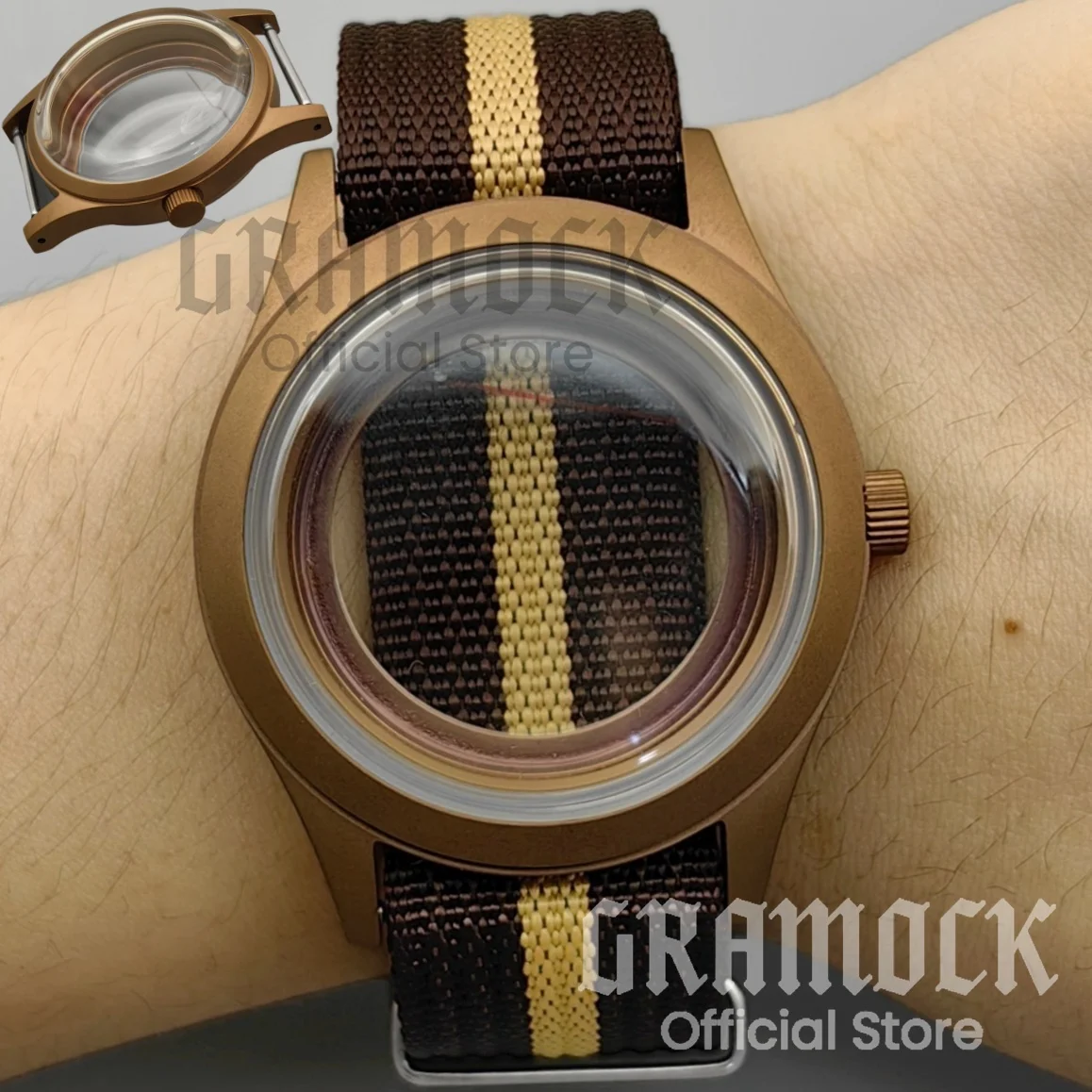Gramock NH35 Sandblasted Matte Dive Watch Case Domed K1 Mineral Glass Nylon Strap NH34 NH35 NH38 ETA2824 Movement Watch Box Part