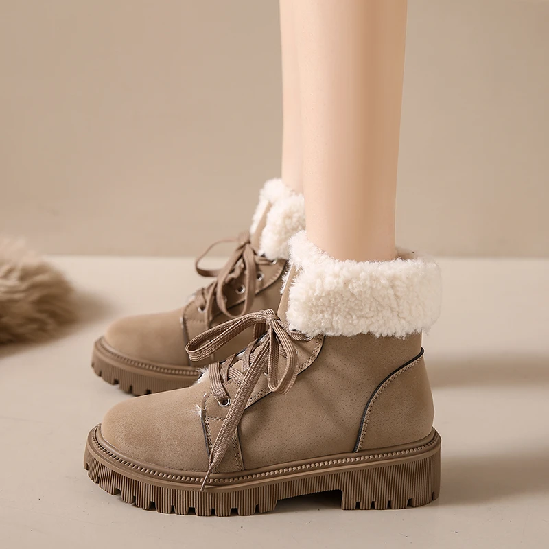 Women's Plus‑Size Fur‑Integrated Snow Boots, Thick‑Sole Fleece‑Lined Warm Cotton Shoes, Non‑Slip Wear‑Resistant Winter Boots