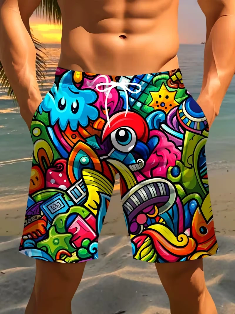 Personality Graffiti Pattern Men Swim Trunks 2026 New Summer Surf Board Shorts Swimsuit 3D Printed Harajuku Cool Short Pants