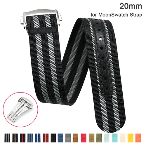 Imagen 1 del producto Correa de nailon de lona para Omega X Swatch MoonSwatch 20mm hombres mujeres deporte impermeable hebilla plegable correa de reloj para pulsera Seiko
