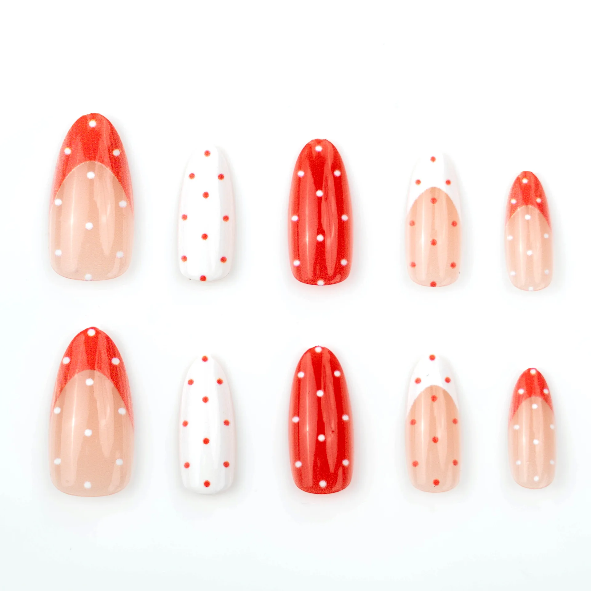 

24PCS Candy Color False Nails Polka Dot Design Almond Press on Nails European and American Sweet Cute Style Removable Fake Nails
