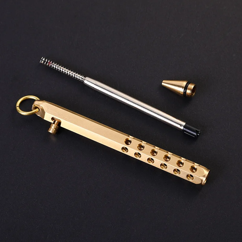 Brass Outdoors EDC Brass Writing Tools Cylindrical Bolt Ballpoint Pen Mini Keychain Business Signature Stationery Gift Pen EDC