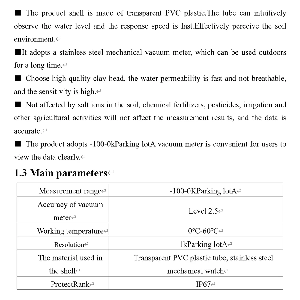 Soil Tension Meter Detector Soil Water Potential Sensor Agricultural Irrigation Monitoring Guidance Table Transmitter