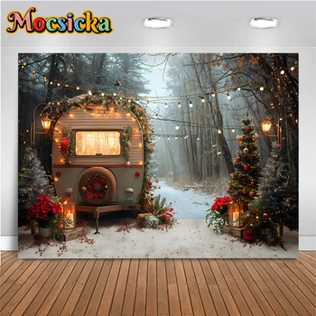 Christmas Tautomobile photo background light snow christmas tree flower field light backdrops party decor photo studio