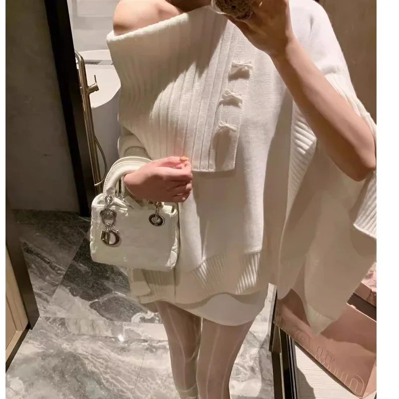 الخريف والشتاء جديد كلمة واحدة الكتف القوس بلون المرأة سترة أنيقة أزياء فضفاضة معطف الرأس تريكو البلوز الأعلى #5