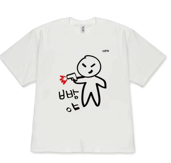 Retro Korean Angry Cartoon Graphic Tee Women White Minimalist Casual Versatile Short Sleeve T-Shirt