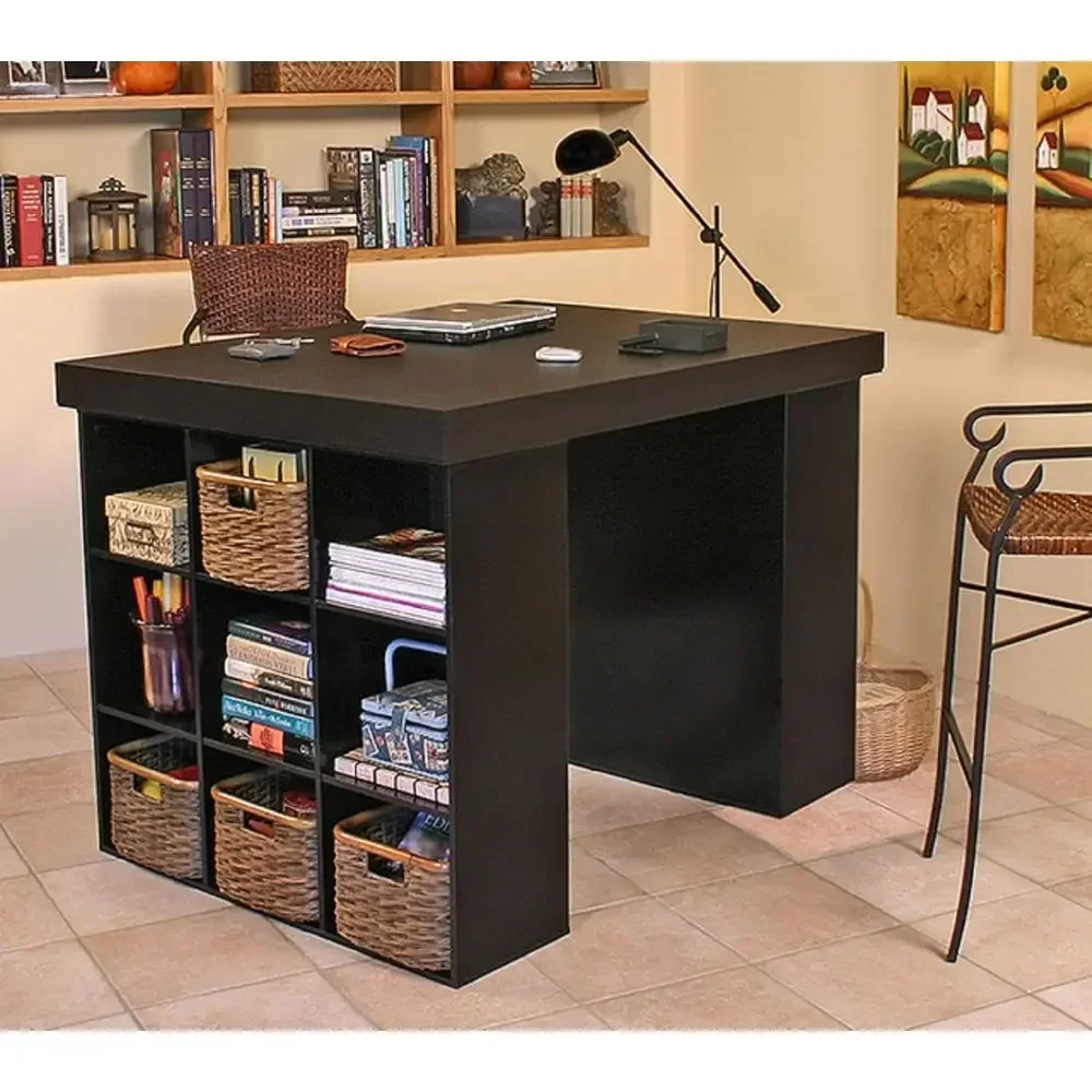 Double-Sided 9-Compartment Bookcase Desk in Black