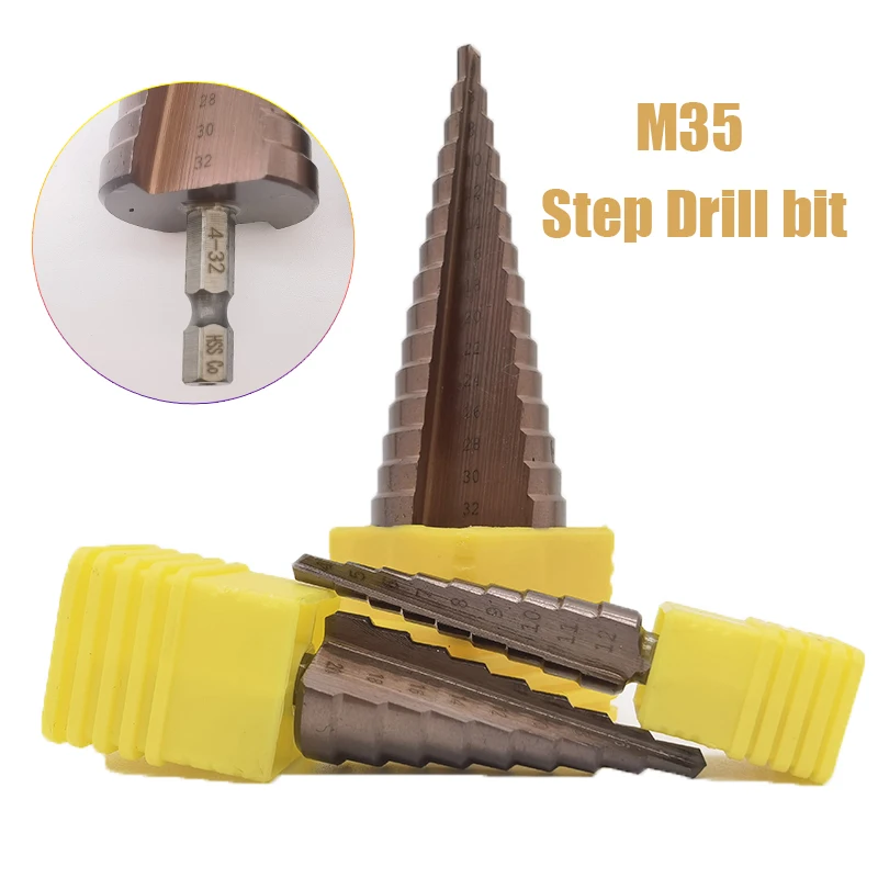 M35 5% Cobalt Step Drill Bit 4-12 4-20 4-32mm HSS-CO High Speed Steel Cone Metal Drill Bit Tool Hole Cutter for Stainless Steel