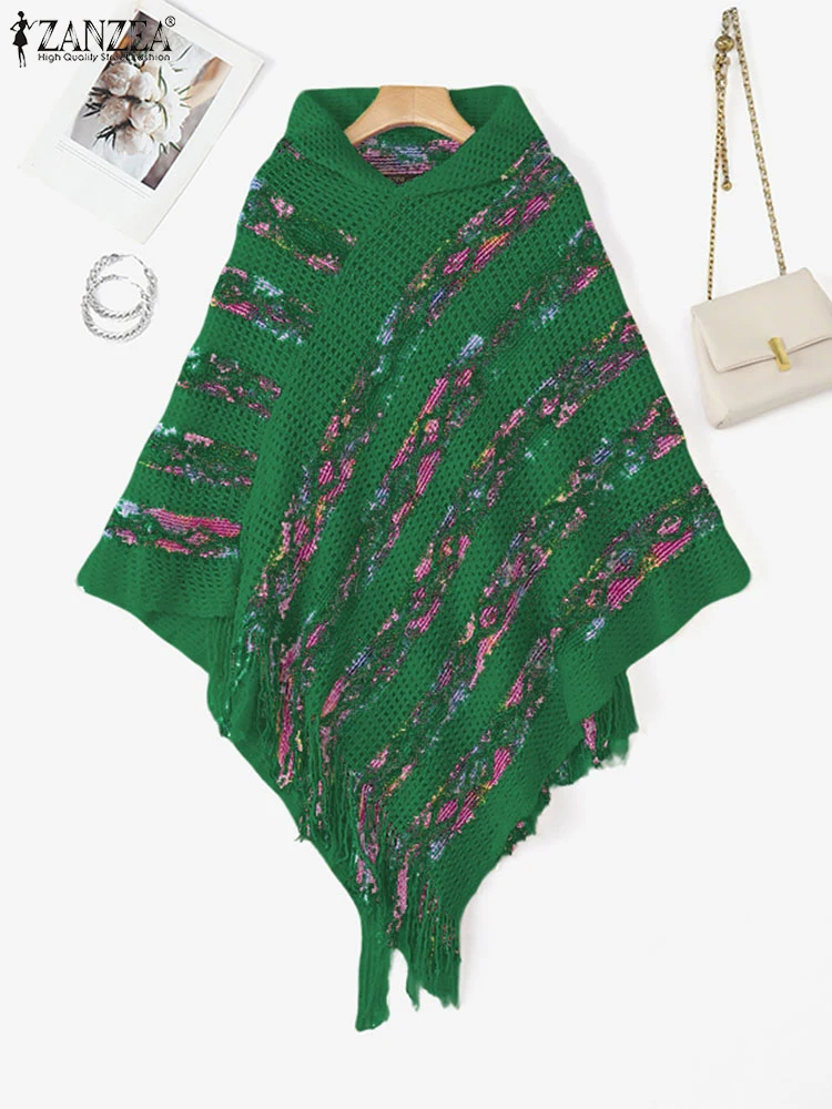Pullover lavorato a maglia da donna Sewaters ZANZEA 2025 Moda nappa lunga con cappuccio acqua d'acqua dolce autunno manica lunga a pipistrello felpe con cappuccio casual maglieria