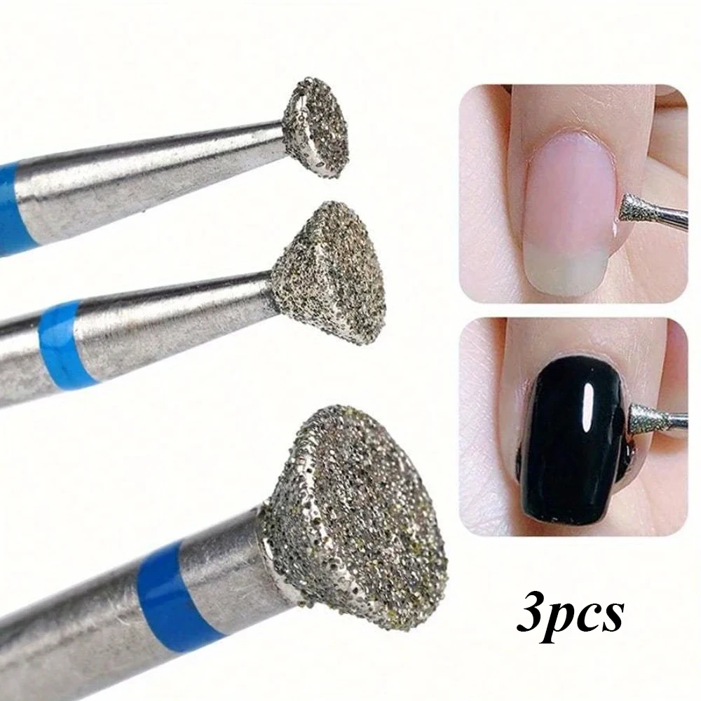 3-teiliges Diamant-Nagelhaut-Nagelbohrer-Set in Flammenform, Pro-Maniküre-Bohrer für die Nagelzubereitung, 3/32 Schaft Efile Bit (fein + mittel)