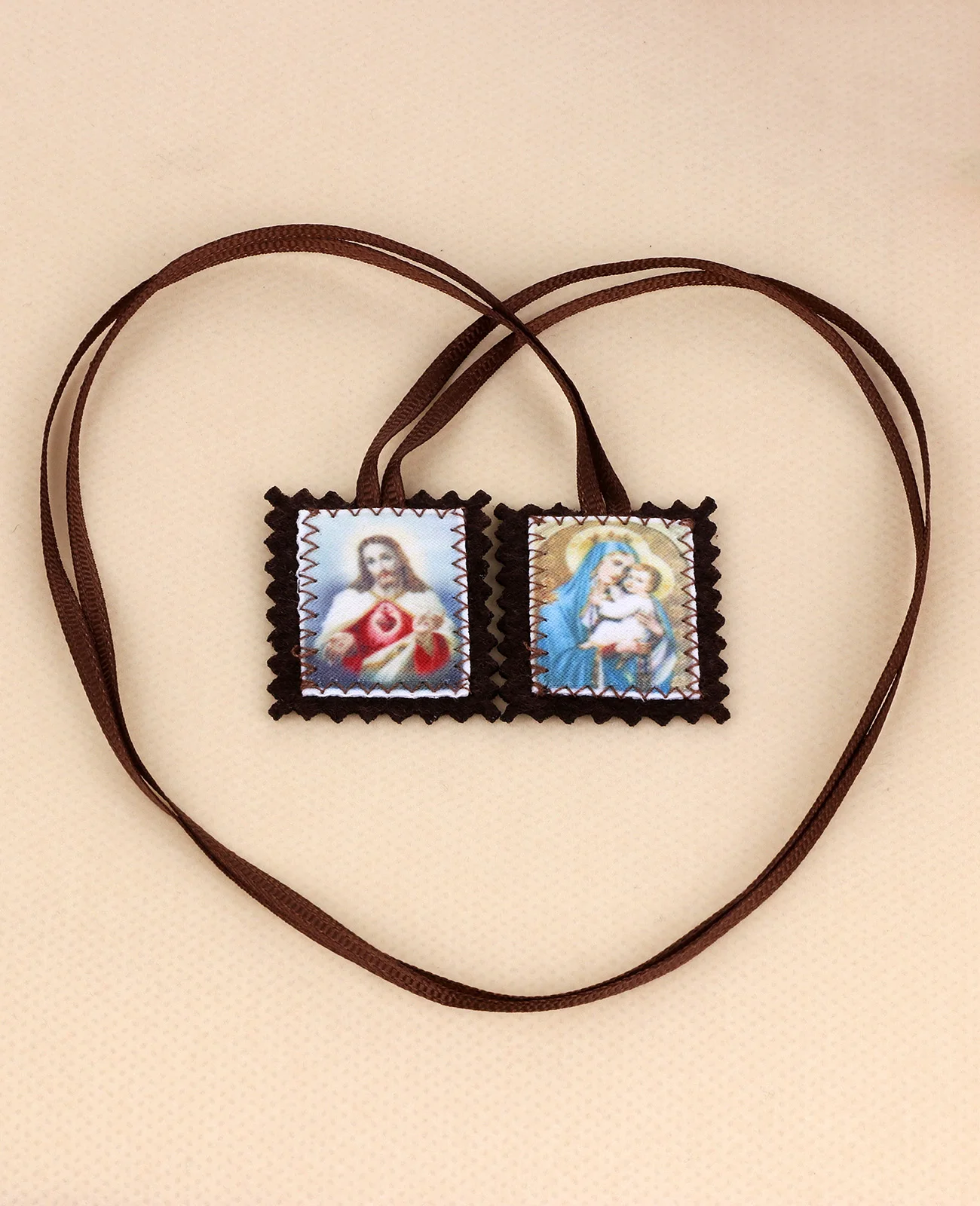 Diyalo Our Lady of Mt.Carmel Sacred Heart of Jesus Necklace Brown Mount Carmel Scapular Prayer Accessories Christian Jewelry