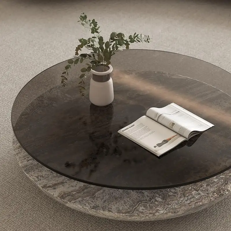Italian Luxury Minimalist Round Marble Coffee Table, Post-Modern Designer Statement Piece for Spacious Living Room, Customizable