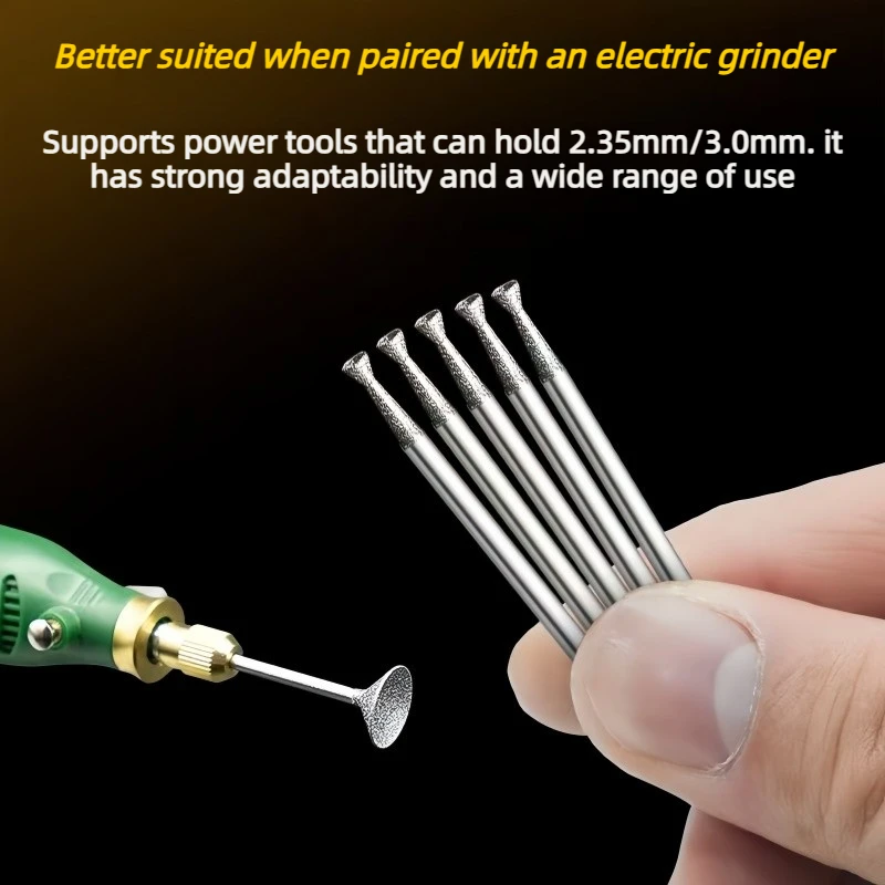 Q-shaped Diamond Grinding Bits,Concave Carving Needle for Jade Agate Emerald Jewelry Engraving， Electric Rotary Tool Accessories