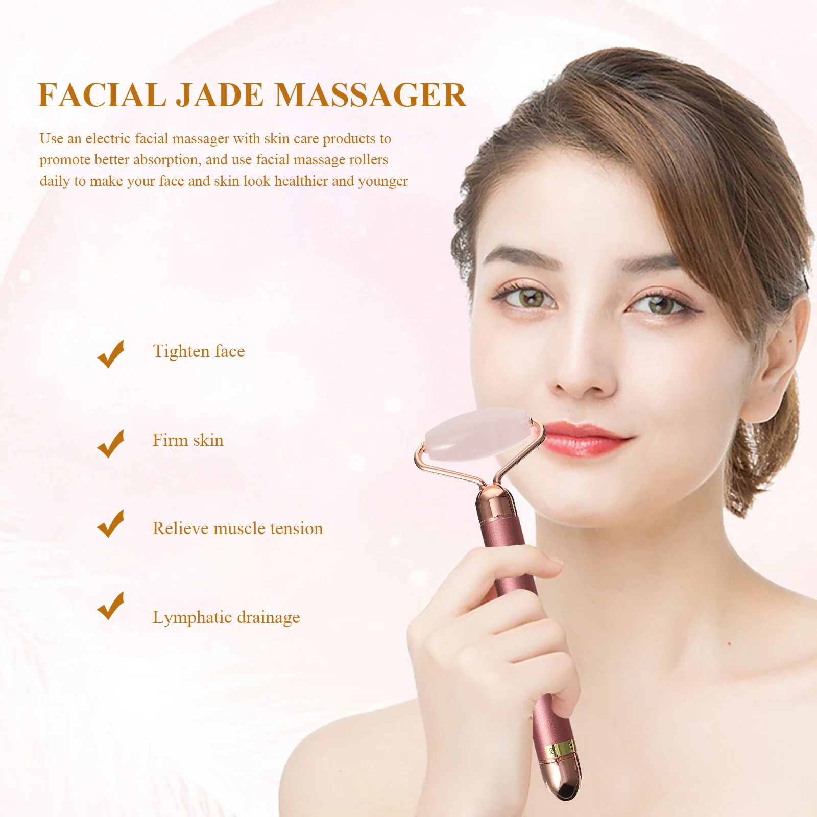 

1 комплект, 1 комплект, 3 в 1, нефритовый роликовый массажер для лица, антивозрастной электрический валик для разглаживания кожи, комплект для женщин