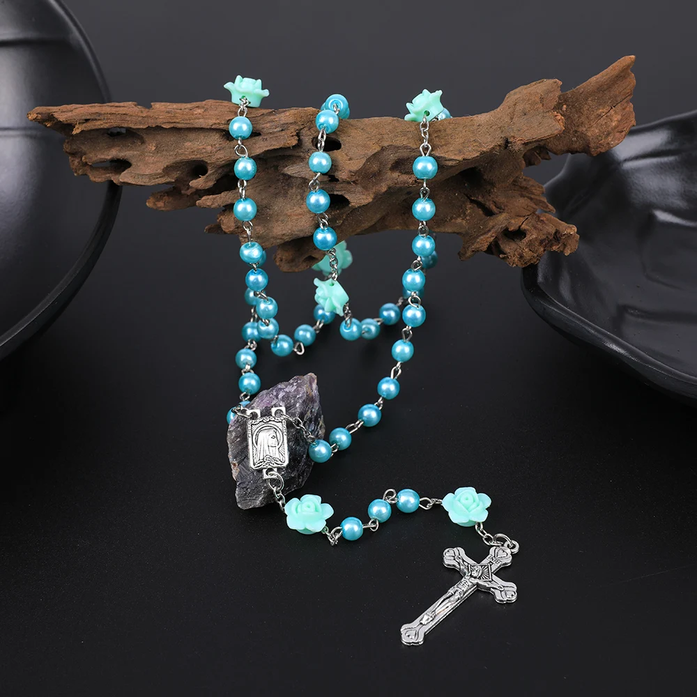 Katholische Rosenkranzkette für Damen, mit Kreuzanhänger, 6-mm-Perlenkette, für Herren, religiöser Gebetsanhänger, Schmuck für Partys, Geschenkidee. – Detail 18