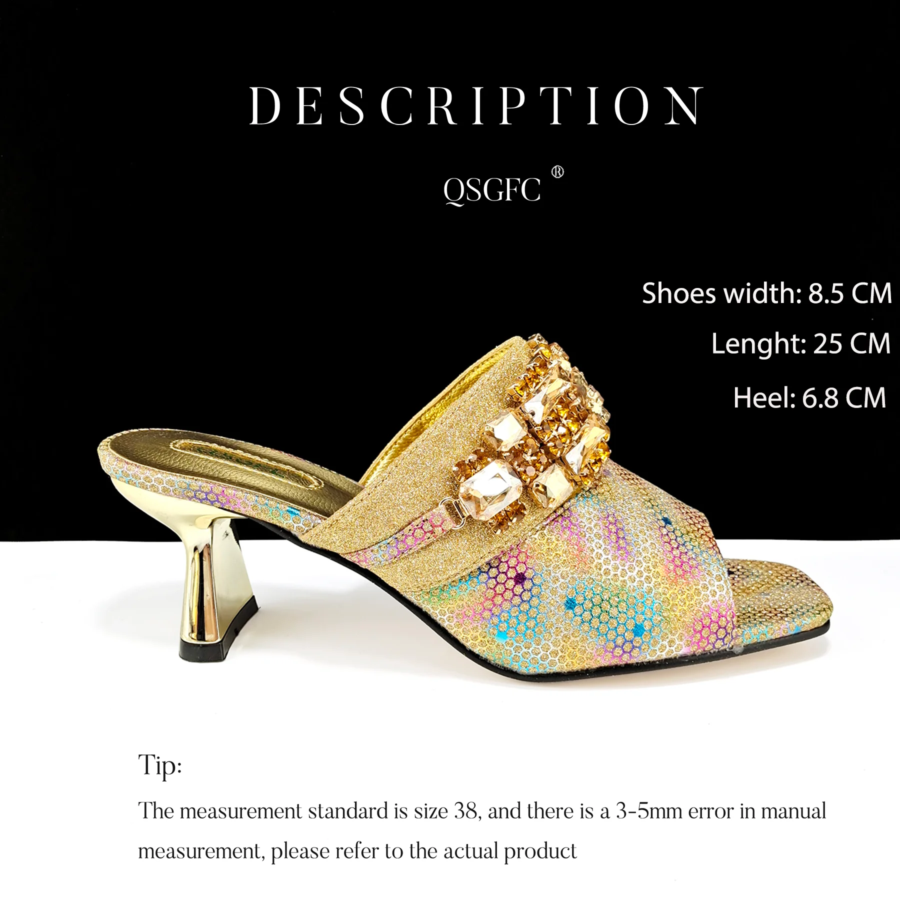 QSGFC Italian Shoes and Bags Matching Set 2024 Women Heel Party for Gold Colour Italian Design Wedding Bigger size shoes