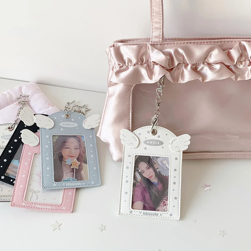 Fashion Simple Korean Style Wing Star Card Holder Cute Girl Idol 3-Inch Photo Storage Card Bag Pendant Keychain Decoration Gift