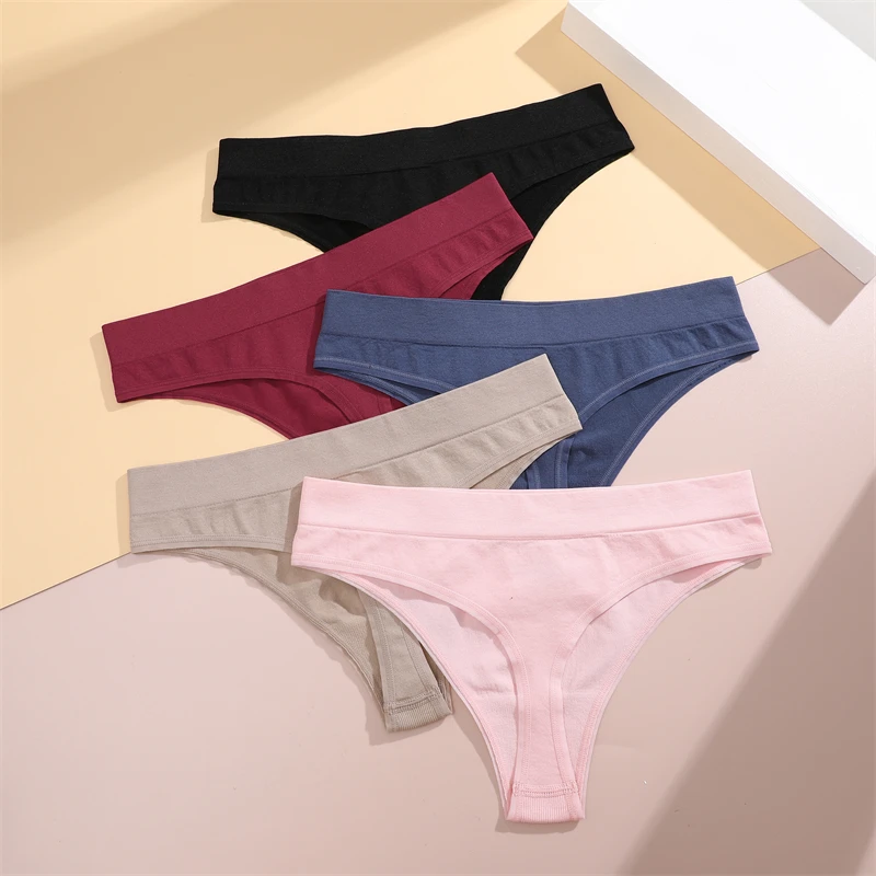 FINETOO 2PC Women Seamless Thongs Sexy Thickened G-String Panties Female Breathable Underpants Solid Color T-Back Lingerie S-XL