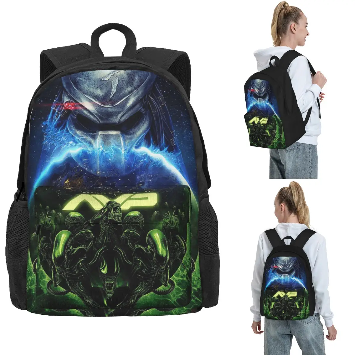 เอเลี่ยน VS พรีเดเตอร์สยองขวัญนิยายวิทยาศาสตร์การ์ตูนกระเป๋าเป้สะพายหลังกระเป๋าหนังสือขนาดใหญ่ความจุกระเป๋าเด็กกระเป๋าเดินทางกระเป๋าสะพายไหล่