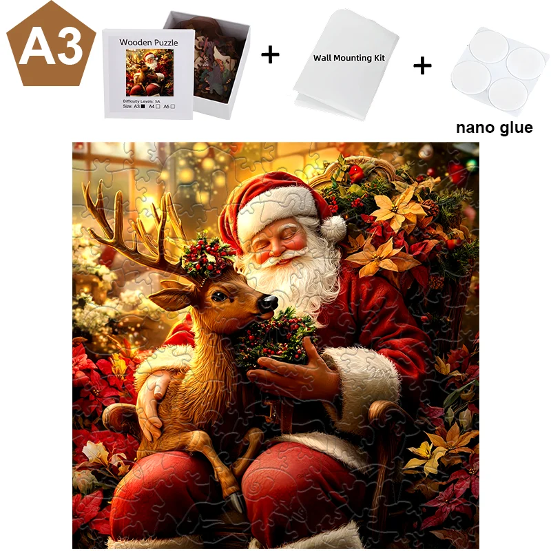 Santa Claus Wooden Puzzle Christmas Atmosphere Wall Decoration Wooden Puzzle Family Party Puzzle Game