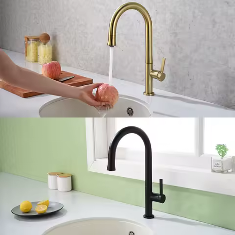 High End All Copper Kitchen Faucets Deck Mounted Hot Cold Water Faucet Kitchen Mixer Tap Black Modern Swivel Kitchen Sink Faucet