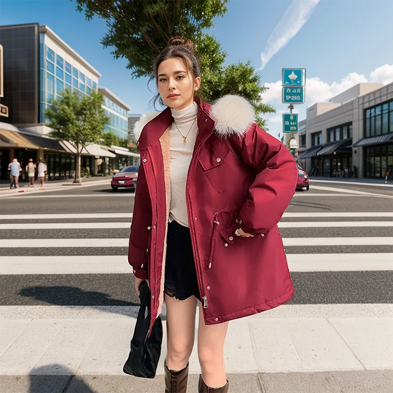 

2025 зимние женские парки, пальто, женская утепленная хлопковая куртка с меховым воротником, куртка с завязками на талии, пальто для женщин