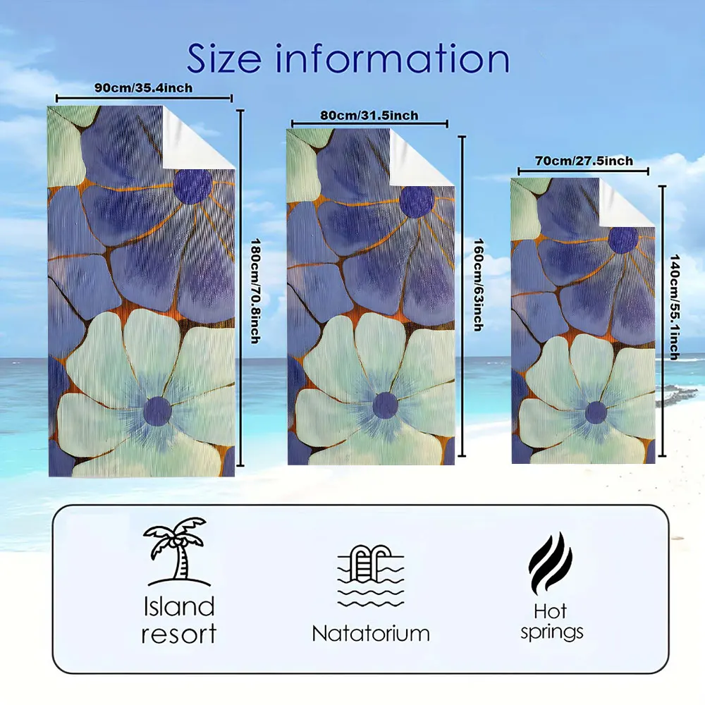 Abstract Blue Flower Oil Painting Quick Drying Microfiber Beach Towel Lightweight for Swimming Camping Yoga - Bath Towel