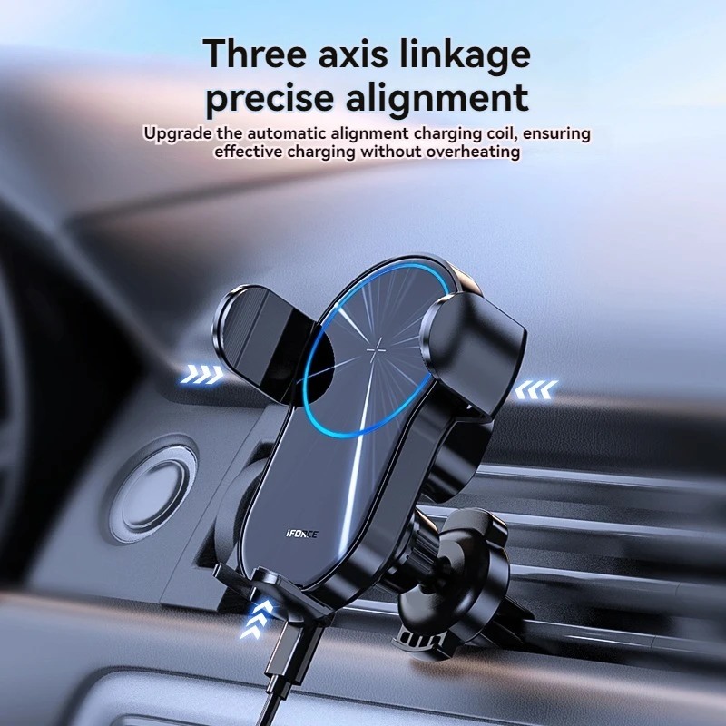 New car phone holder with 15W wireless charging air outlet, car navigation holder, car phone holder, fast charging phone battery