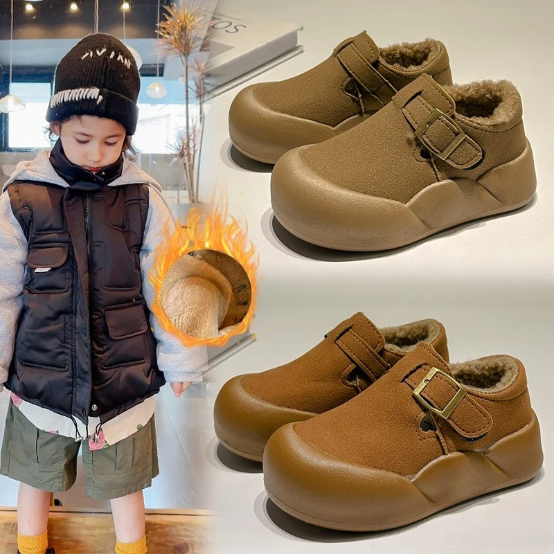 

Детская хлопковая обувь для детей 2–18 лет, утолщенная обувь с мягкой подкладкой на меху для мальчиков и девочек, легкие нескользящие детские полусапожки верблюжьего цвета