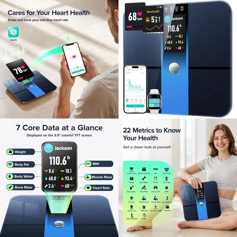 

High Precision Digital Scale with 3.5 Color Display, BMI & 22 Body Composition Analysis, Heart Rate Monitor, 400lb Capacity