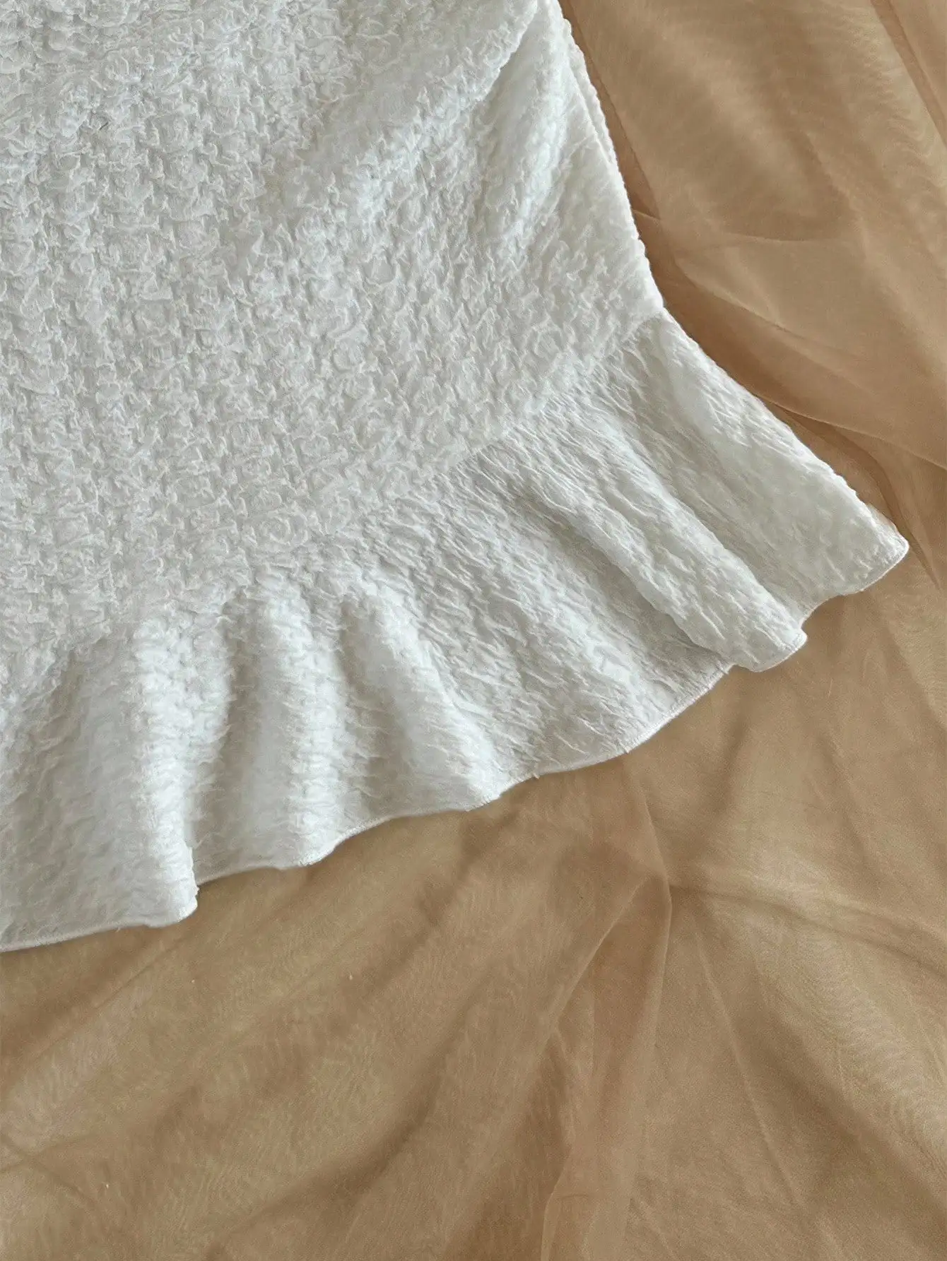 White Textured Knit Twist Bust Ruffle Hem Bodycon Mini Dress for Vacation Party