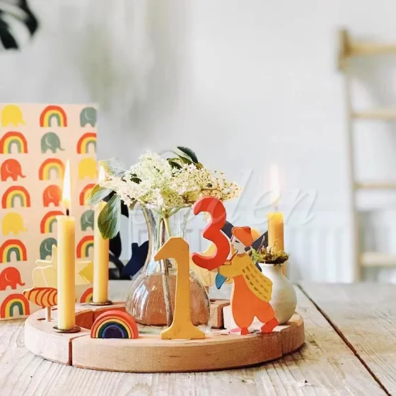 Bougeoir en bois pour enfants, figurines d'anneau de convocation d'anniversaire, fleur de beurre, décor d'animal numéro, décorations de jouets Montessori Waldorf