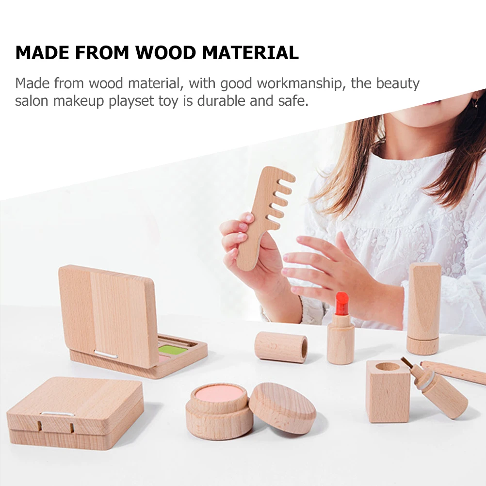 

Wooden Makeup Set Pretend Salon 'S Kit For Girls Safe Material Birthday Christmas