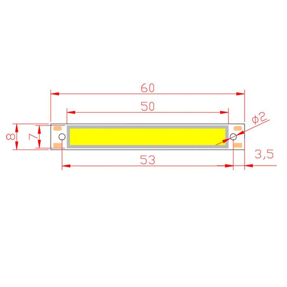 60x8mm 3W DC 3V 6V LED Chip On Board Bar Light Source Lamp for DIY Bicycle Working lamp