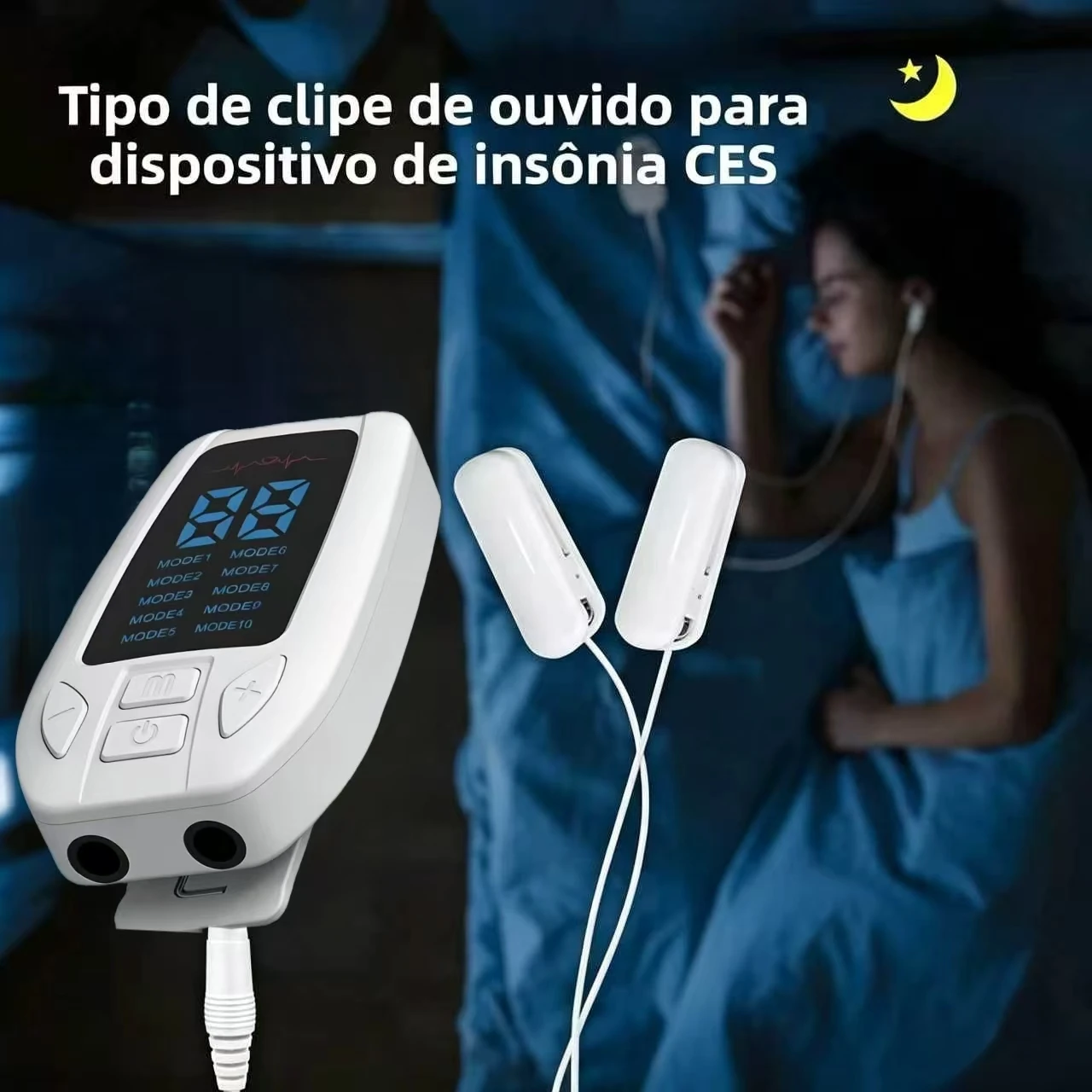CES Physical Therapy Sleep Aid Machine, Non-Drug Insomnia Treatment Device with Ear Clips Electrodes, Relief Migraine Tension