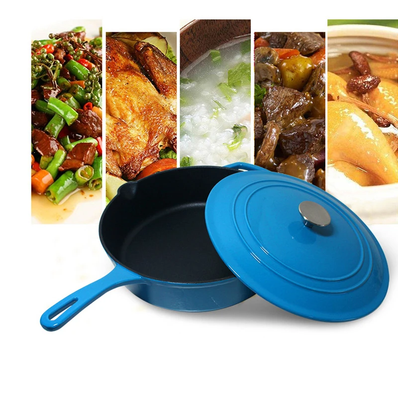 Enameled Cast Iron Pot with Long Handle Multi-function Dutch Oven, Stew Pot, 2 ~ 5People Use, 30cm