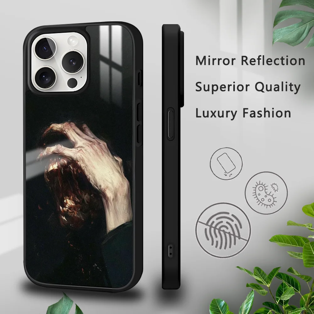 Black horror panic psychedelic Phone Case For iPhone 16 15 14 13 12 11 Pro Xs Max Mini Plus Celulares Hard Funda