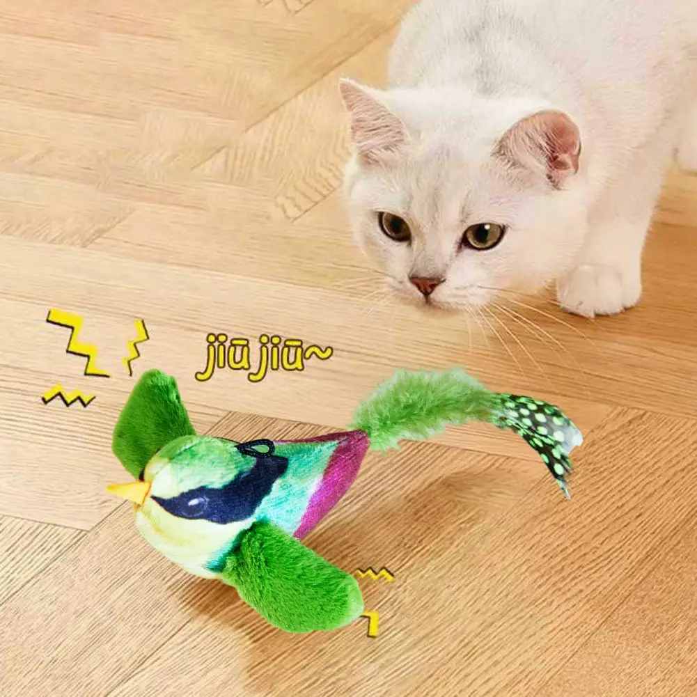 

Flapping Wings Birds Cat Toy Interactive Flying Sparrow with Lifelike Chirping Sound Touch Activated Plush Chirping Birds Toy